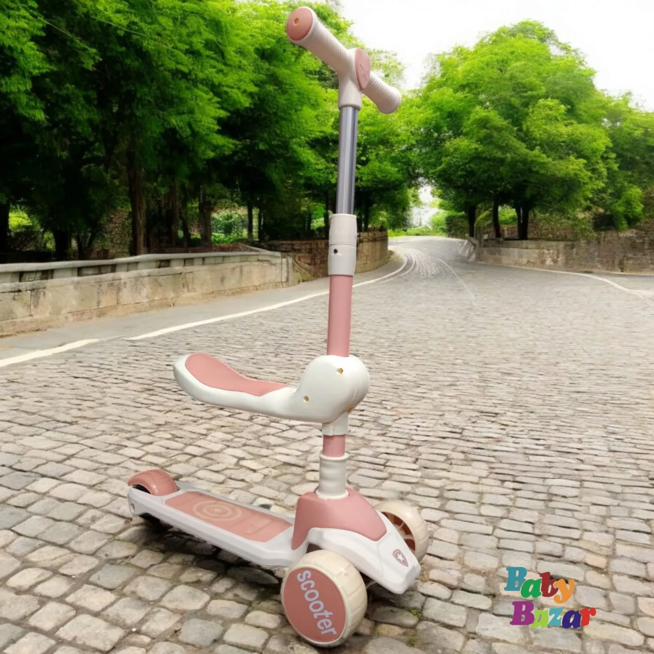 Kid Scooty 2 in 1 With Adjustable Seat With Light - Light Pink