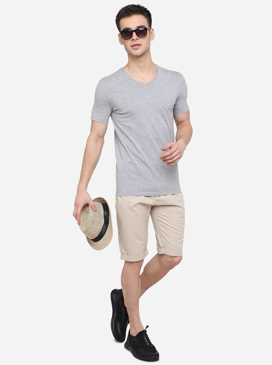 Light Beige Printed Regular Fit Capri | JadeBlue