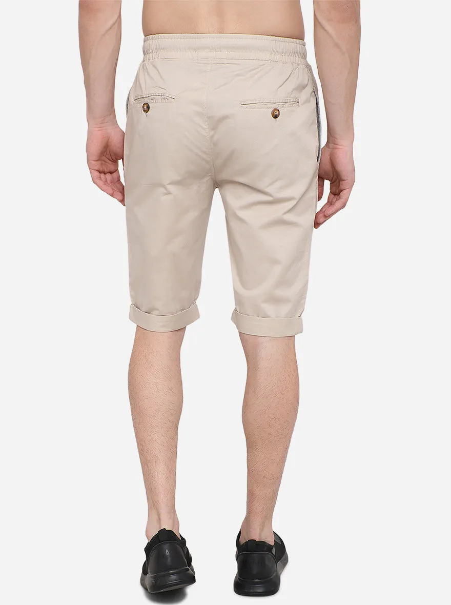 Light Beige Printed Regular Fit Capri | JadeBlue