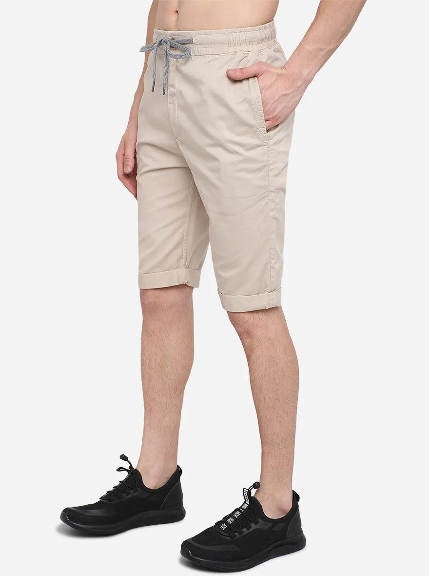 Light Beige Printed Regular Fit Capri | JadeBlue