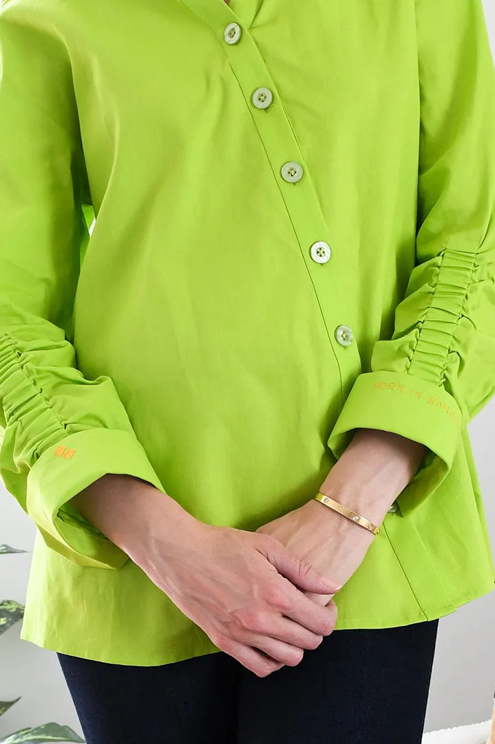 Lime Green Poplin Ruched Shirt