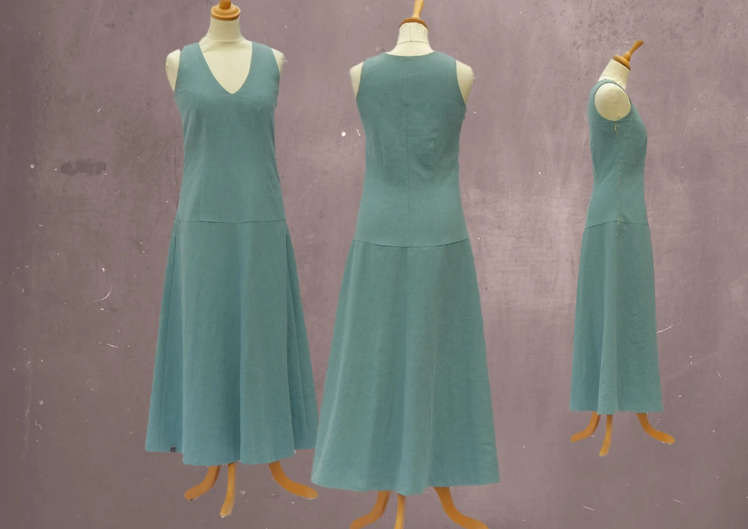 Linnen maxi jurk met V hals, Linen maxi dress with V neck
