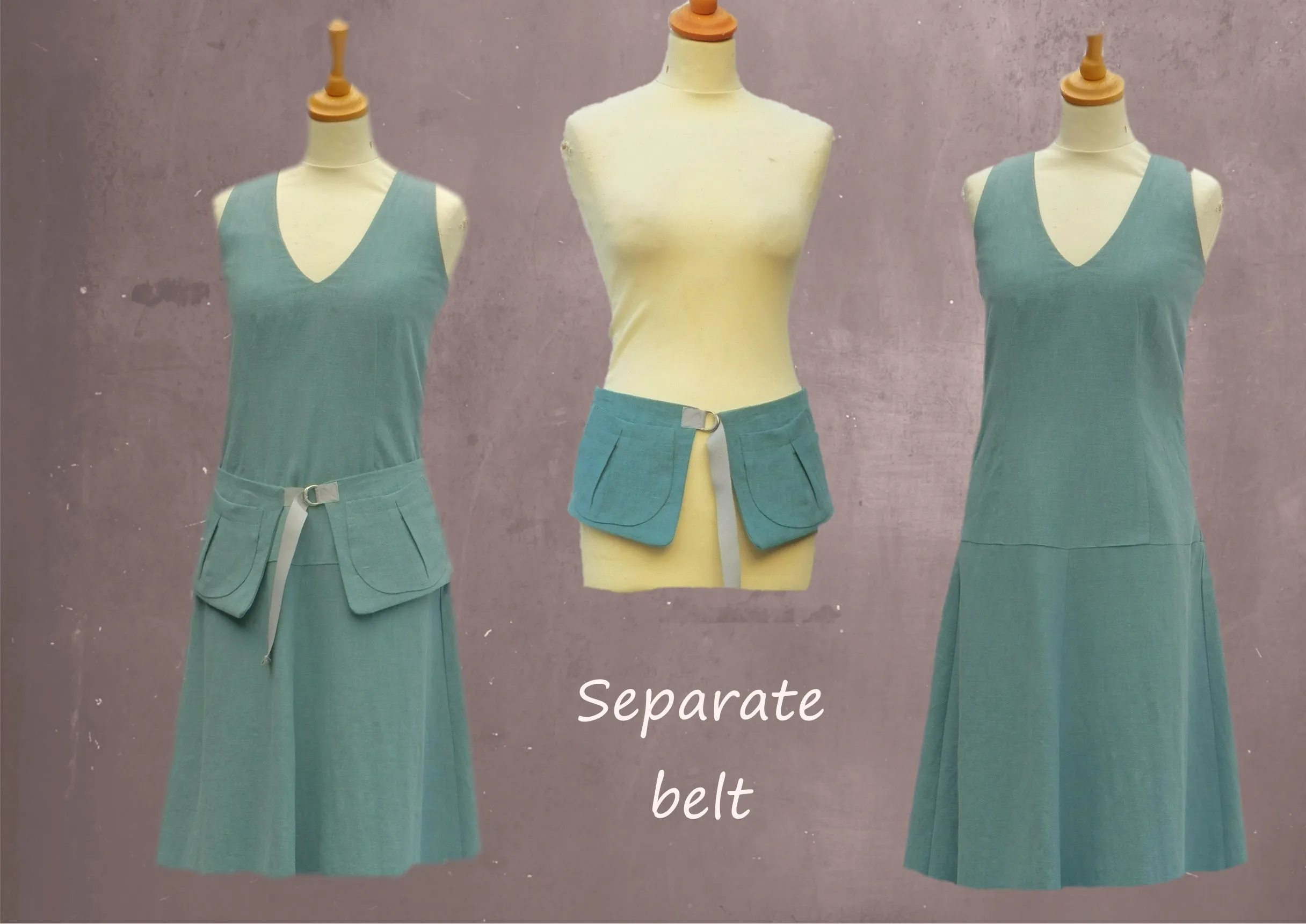 Linnen zomer jurk met losse heupband, Linen summer dress with separate belt