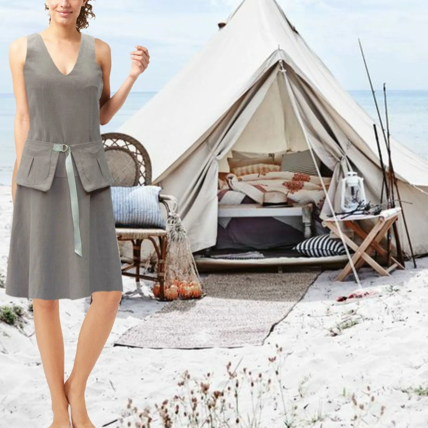 Linnen zomer jurk met losse heupband, Linen summer dress with separate belt