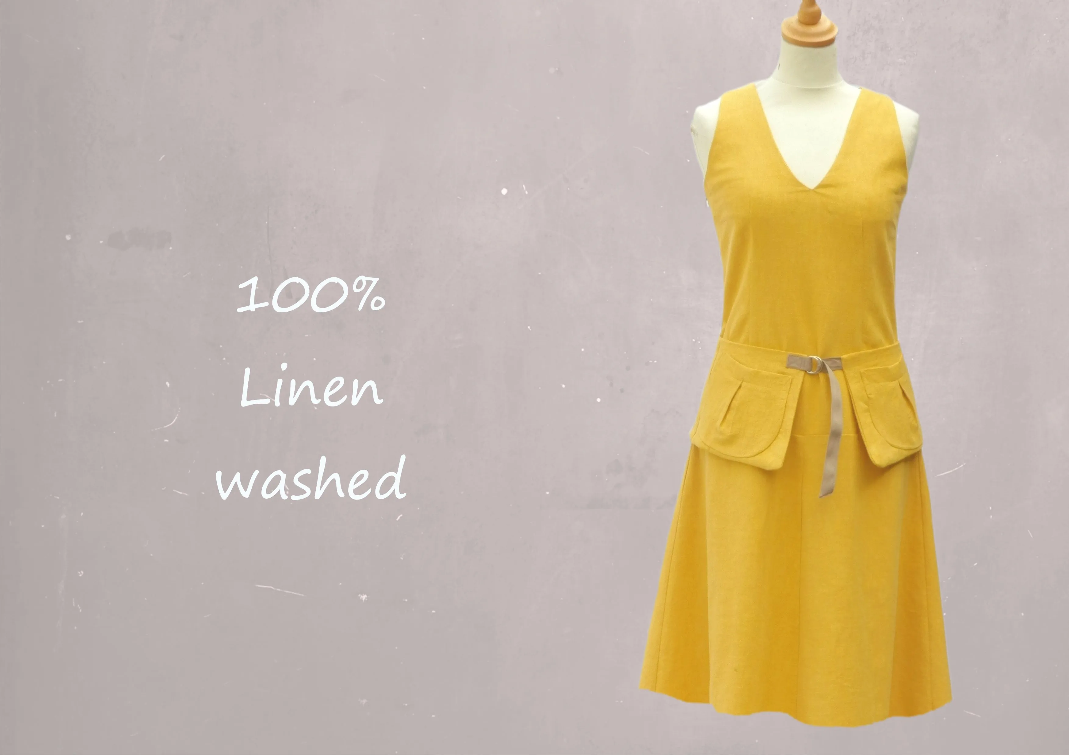 Linnen zomer jurk met losse heupband, Linen summer dress with separate belt