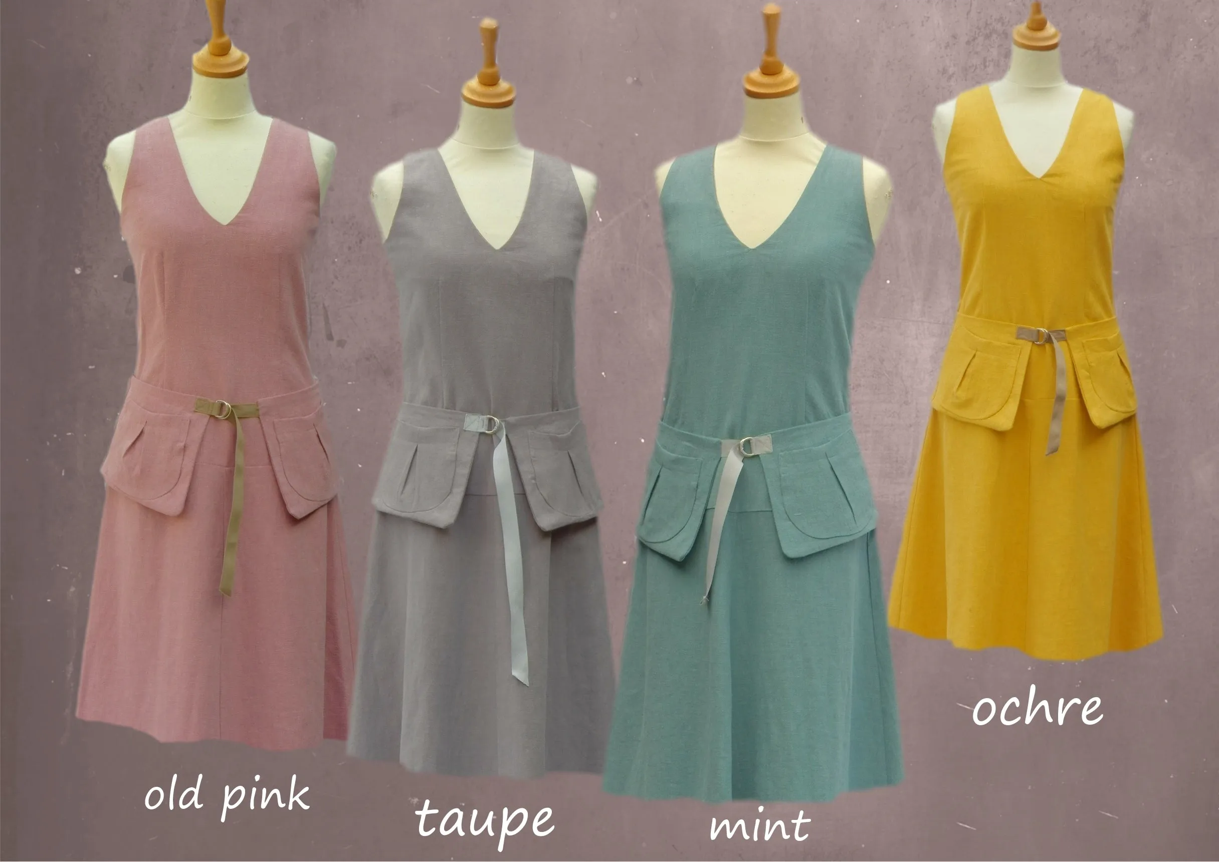 Linnen zomer jurk met losse heupband, Linen summer dress with separate belt