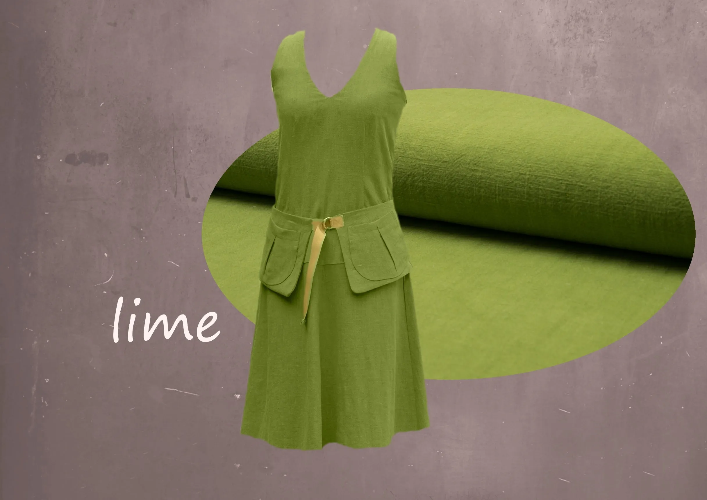 Linnen zomer jurk met losse heupband, Linen summer dress with separate belt