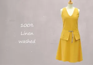 Linnen zomer jurk met losse heupband, Linen summer dress with separate belt