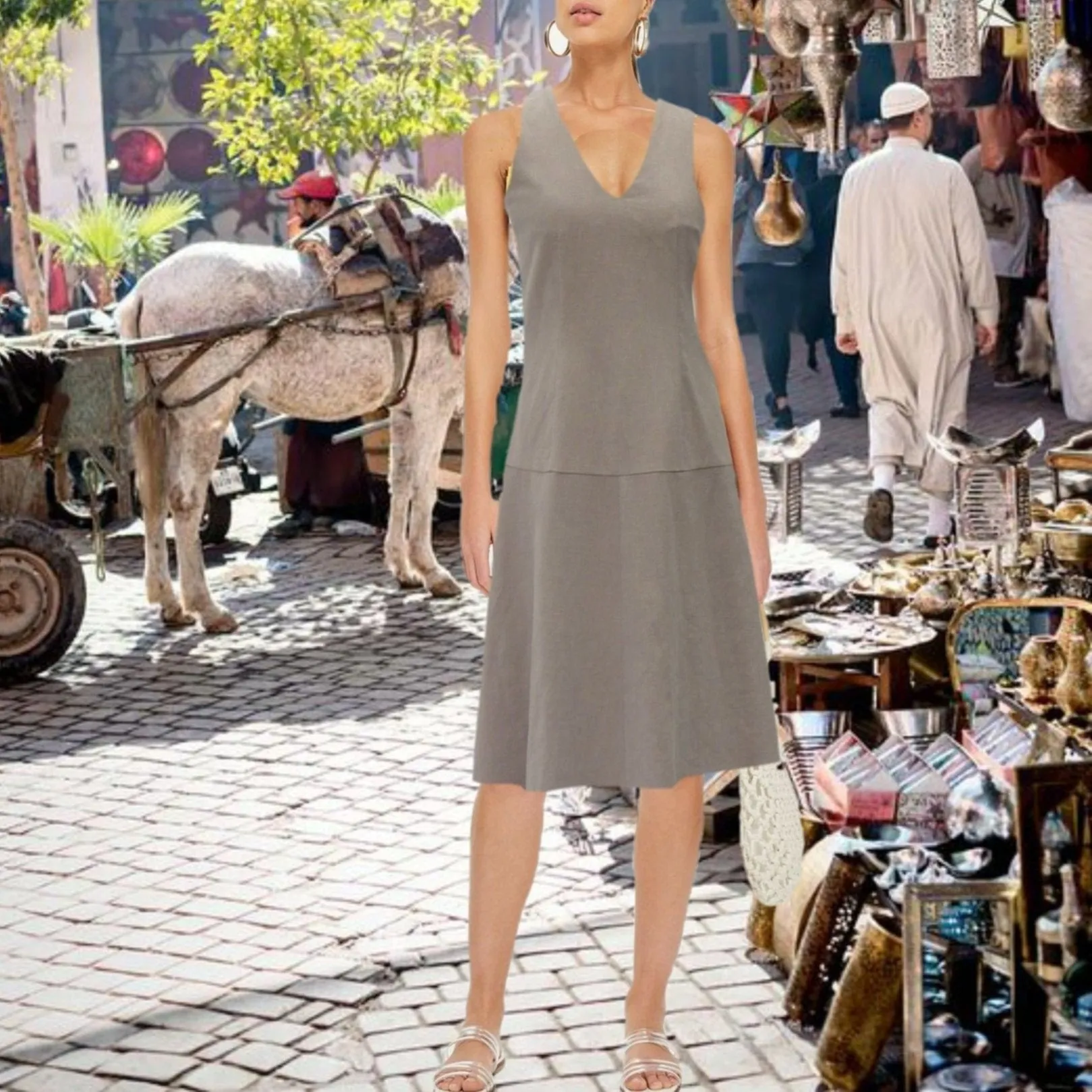 Linnen zomer jurk met V hals, Linen summer dress with V neck