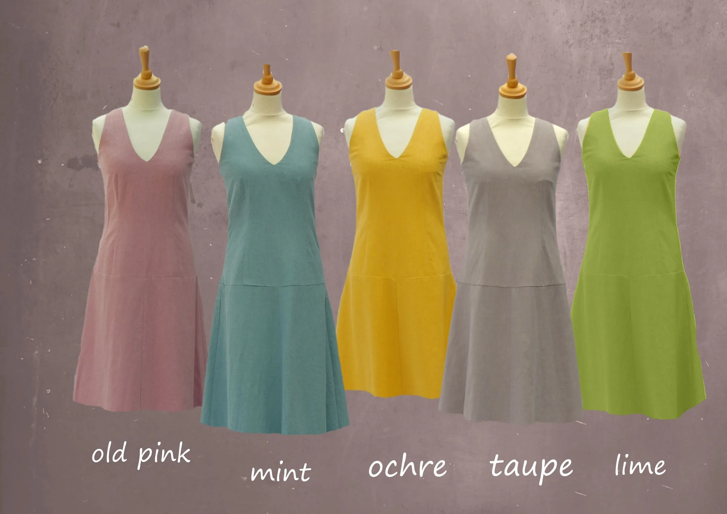 Linnen zomer jurk met V hals, Linen summer dress with V neck