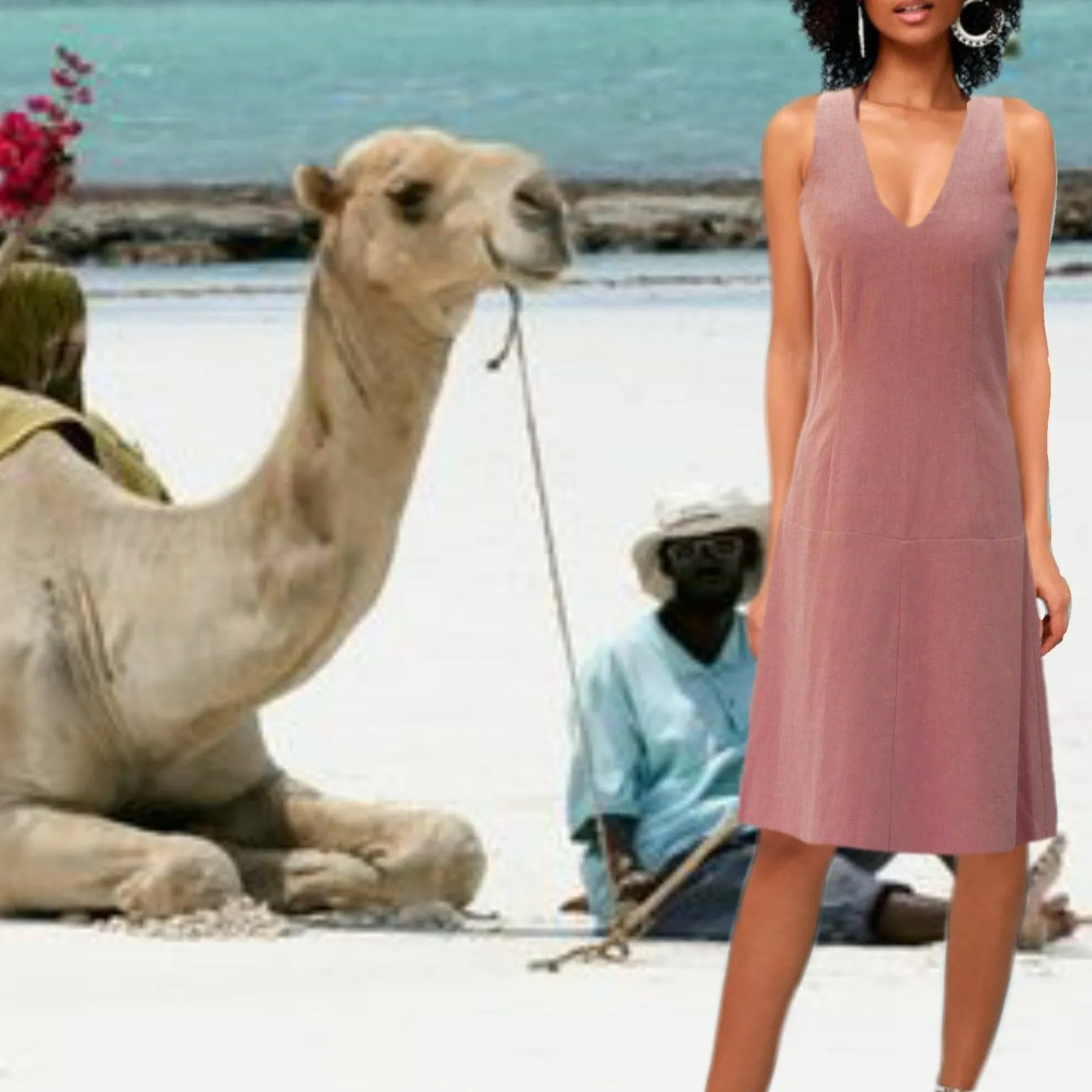 Linnen zomer jurk met V hals, Linen summer dress with V neck