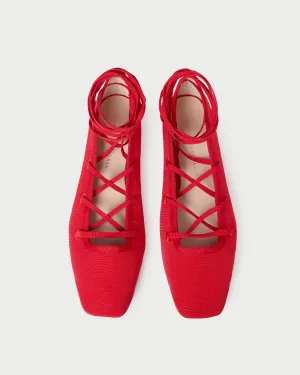 Louisa Red Lace-Up Ballet Flat