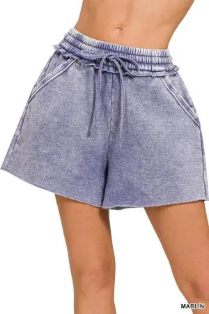 Marlin Blue Acid Wash Fleece Drawstring Shorts