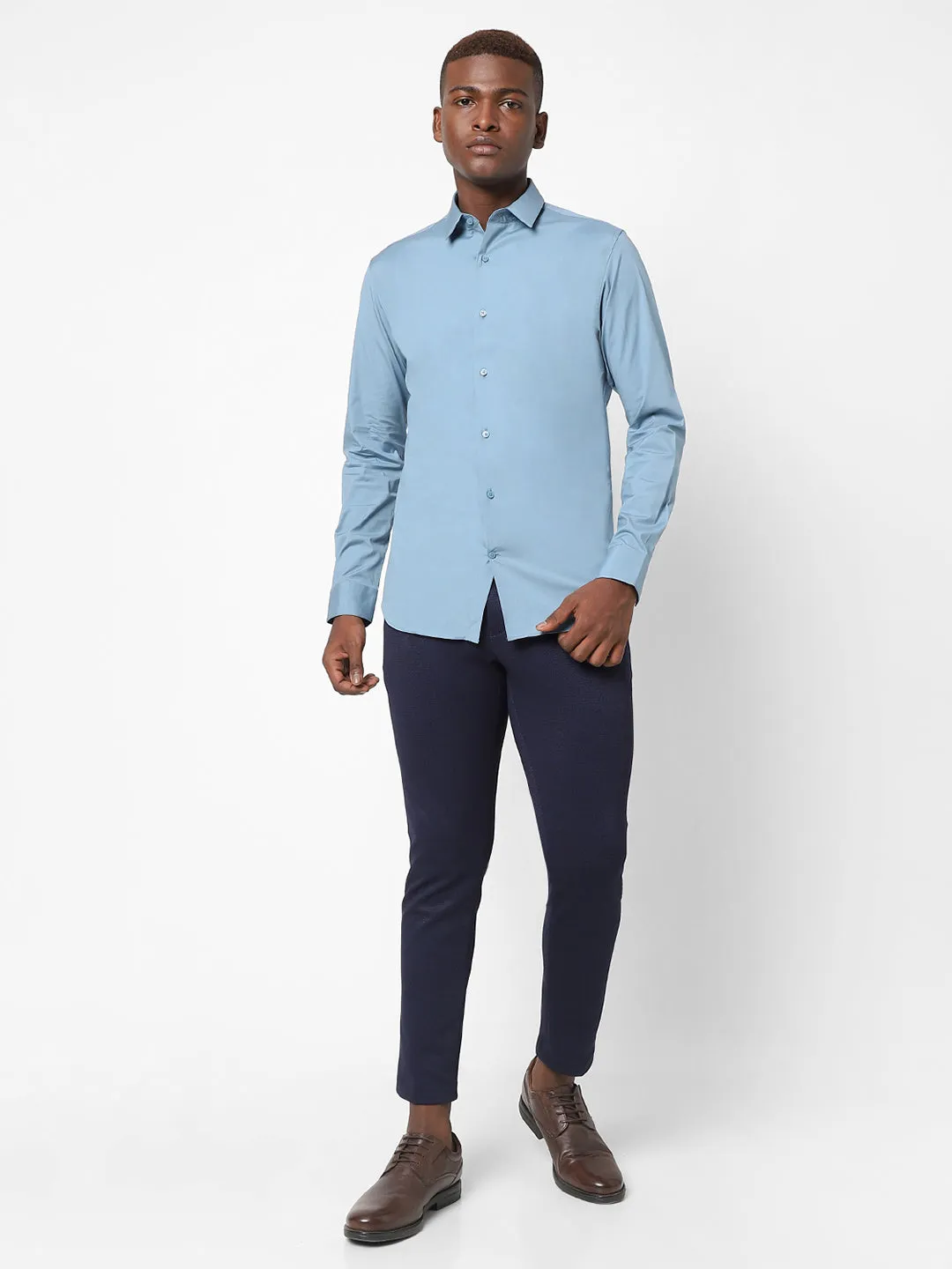 Men's Light Blue Poplin Stretch Shirt