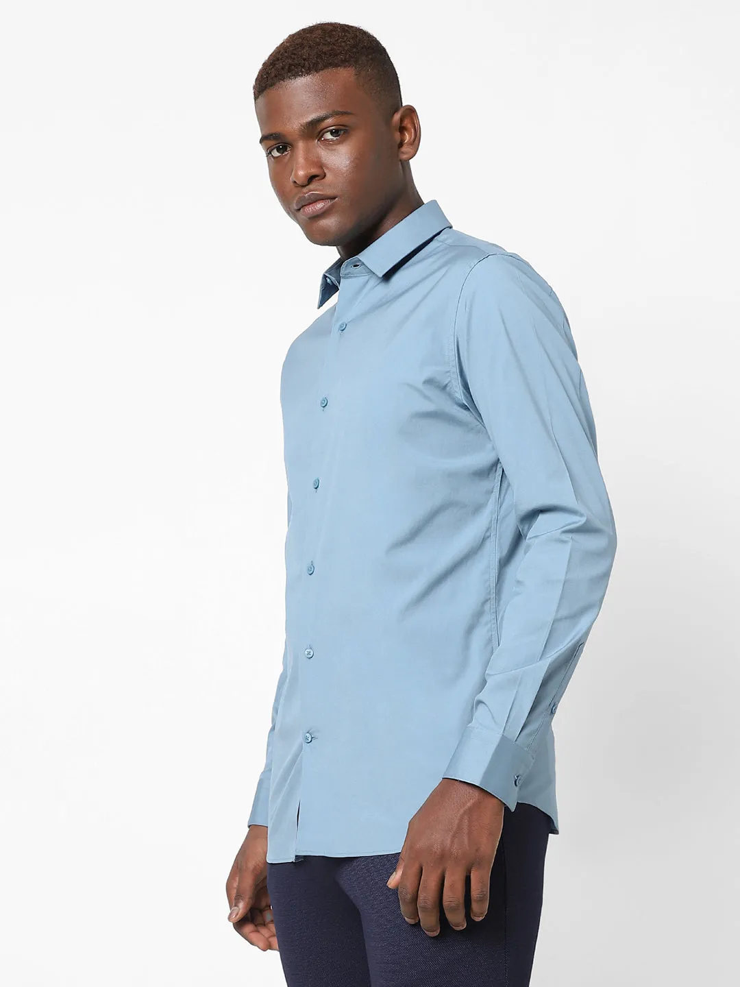 Men's Light Blue Poplin Stretch Shirt
