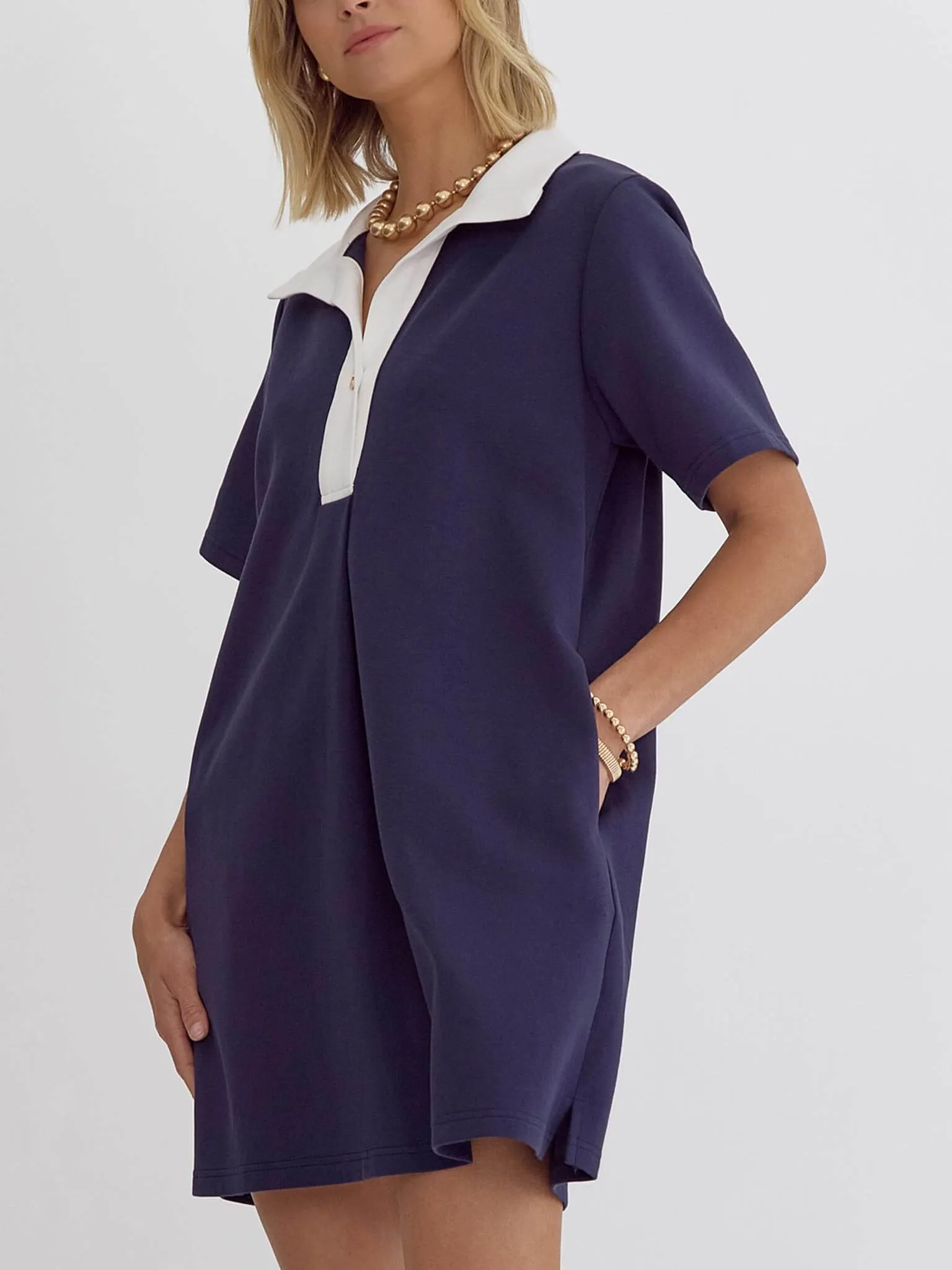 Navy and White Collar Dress