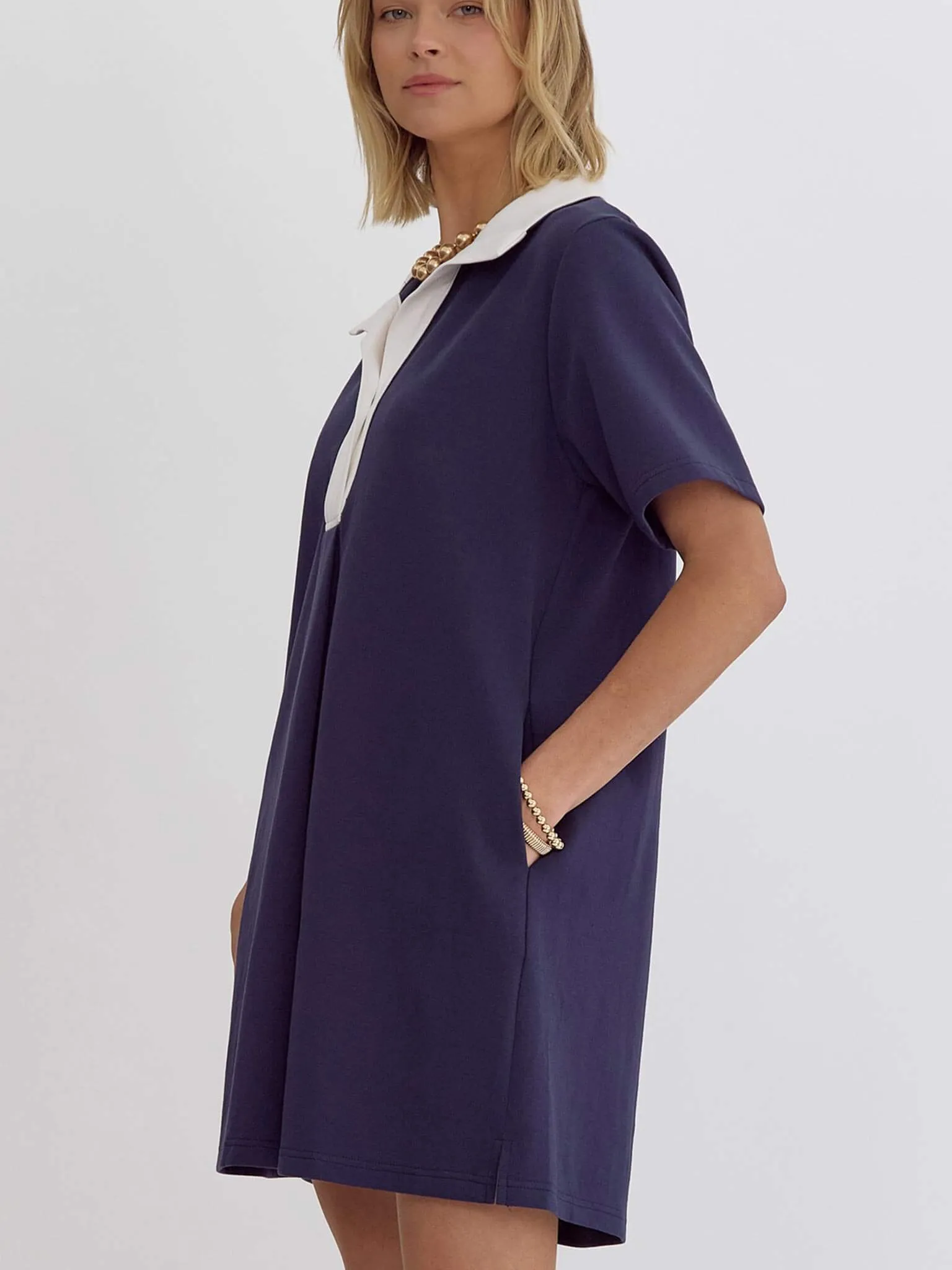 Navy and White Collar Dress