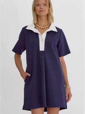 Navy and White Collar Dress
