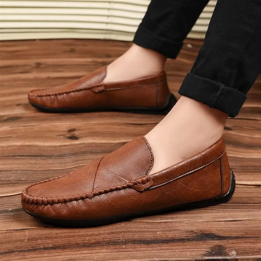 New Men's Loafers Moccasins Shoes Solid Colors Simple Vegan Leather Flat Heel Anti-Slip Flexible Fashion Slip-ons