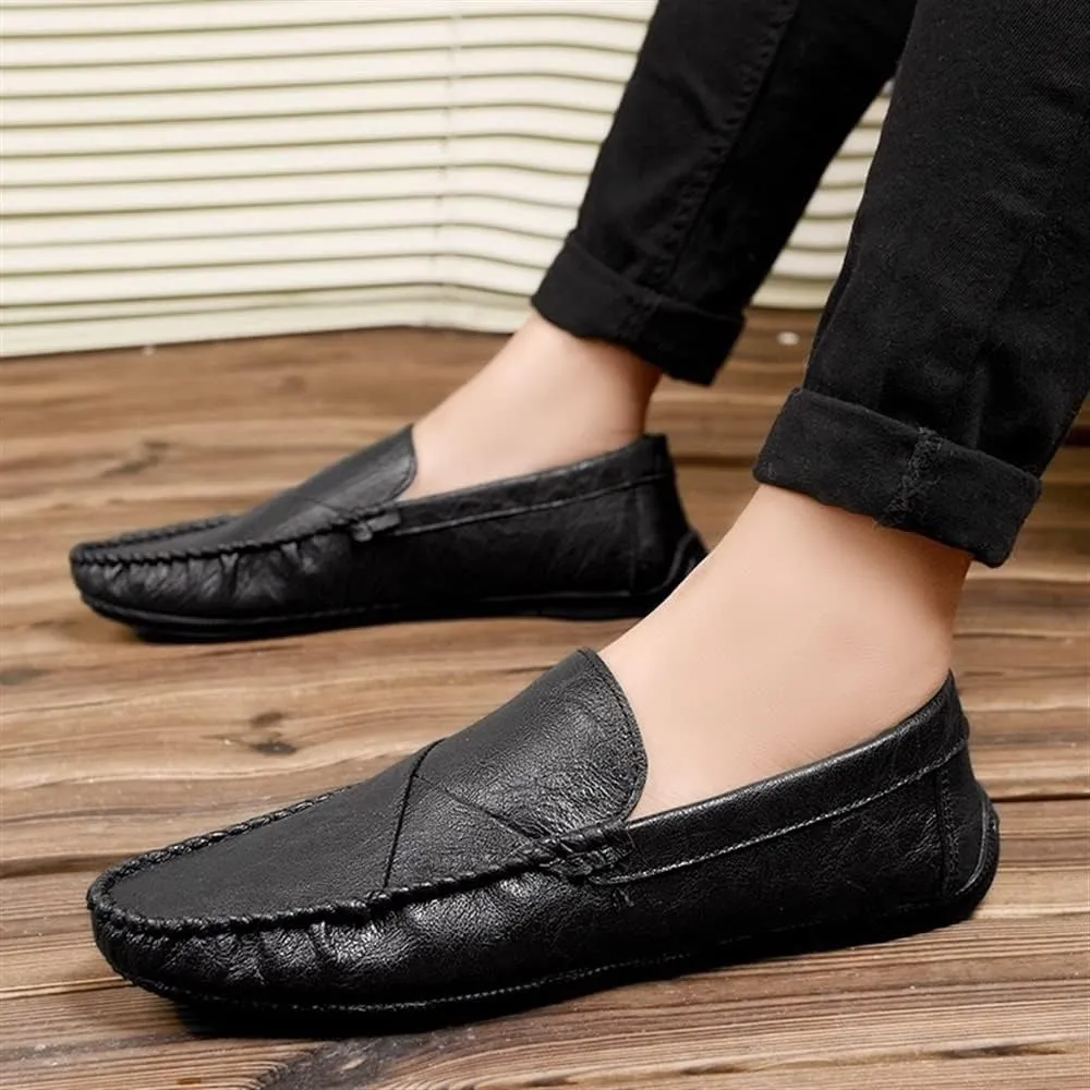 New Men's Loafers Moccasins Shoes Solid Colors Simple Vegan Leather Flat Heel Anti-Slip Flexible Fashion Slip-ons