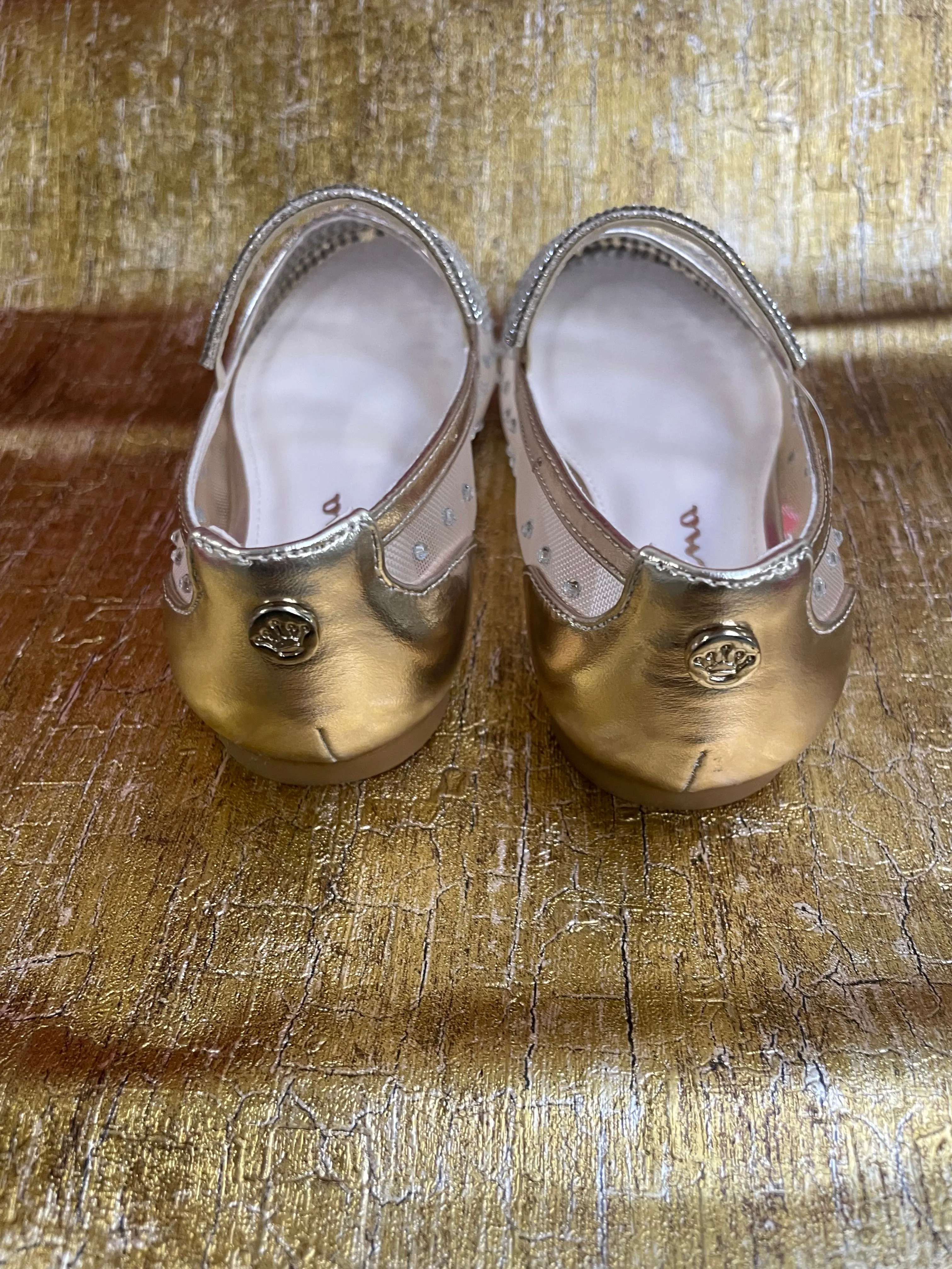 Nina Girls’ Gold Mesh Flats with Rhinestone Detailing