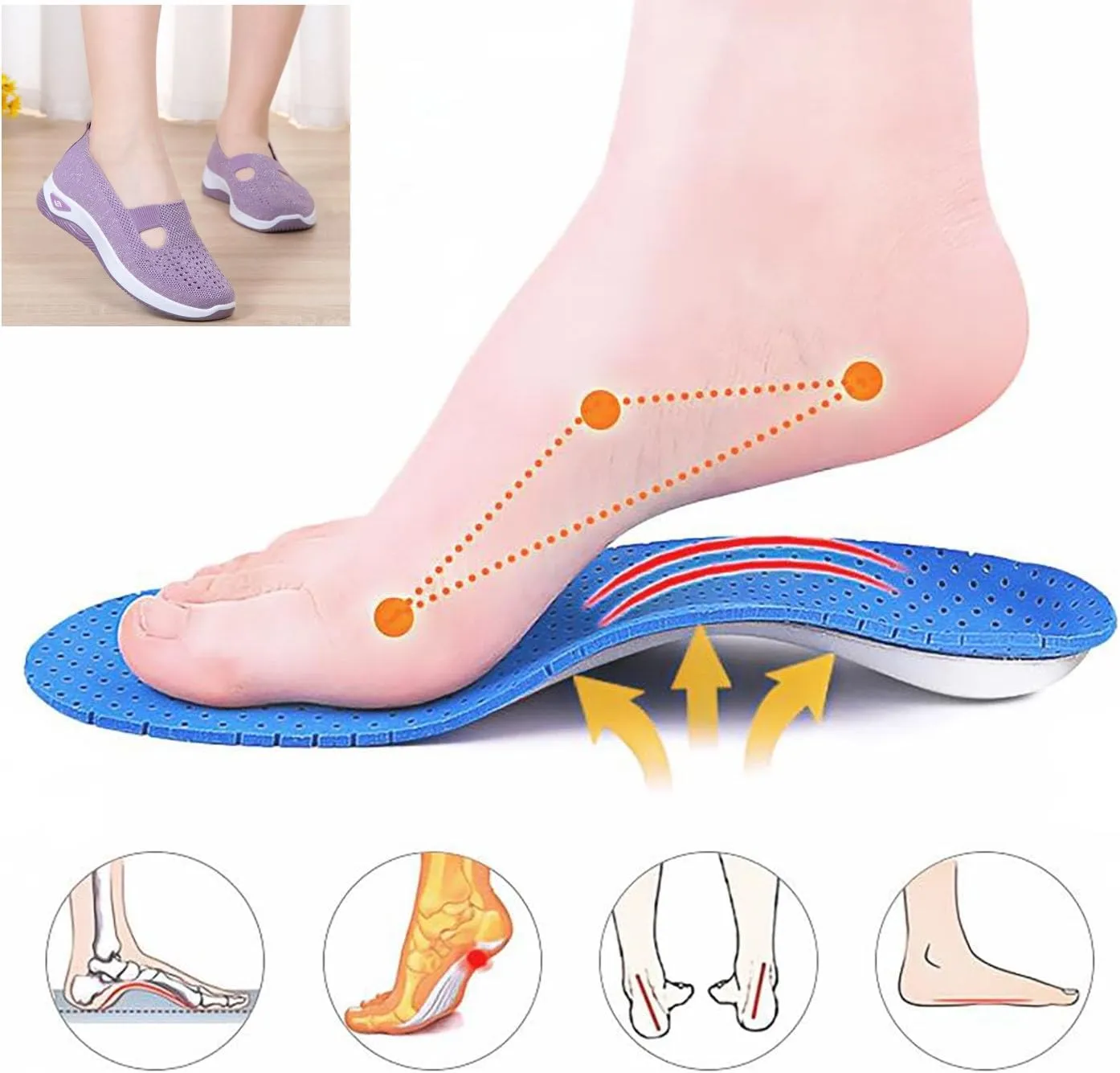 Orthopedic Sneakers for Women Air Cushioned Orthopedic Skateboarding Shoes Walking Shoes Woven Breathable Soft Sole Shoes Arch Support Platform Orthopedic Sneakers