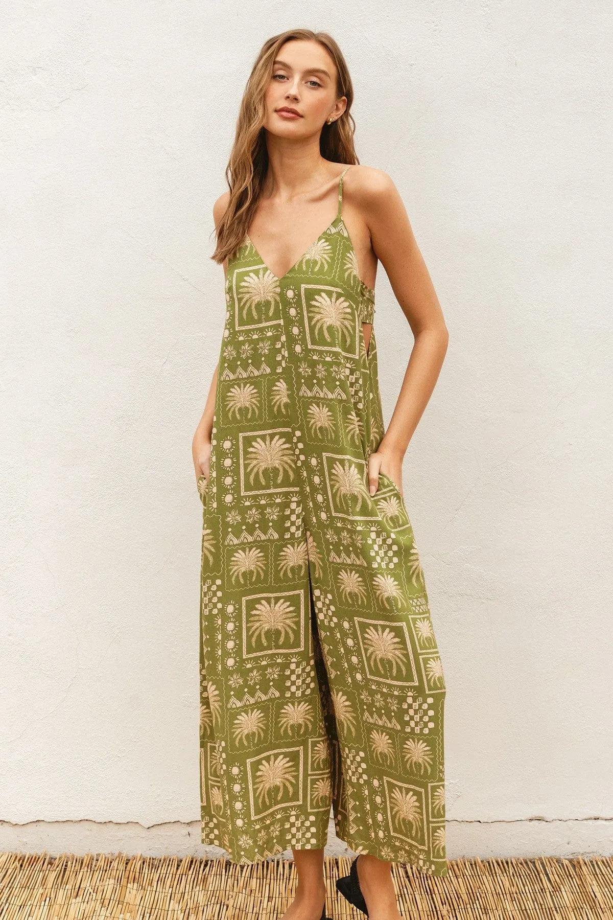 Palm Tile Printed Jumpsuit