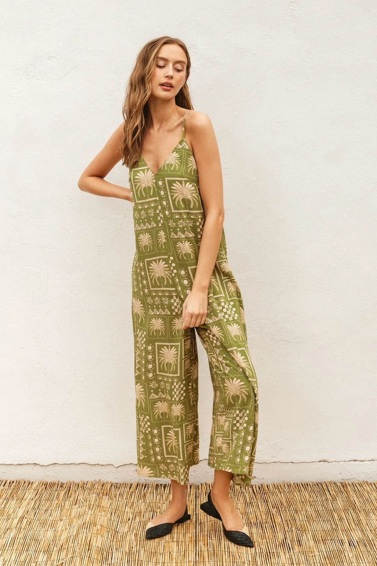 Palm Tile Printed Jumpsuit