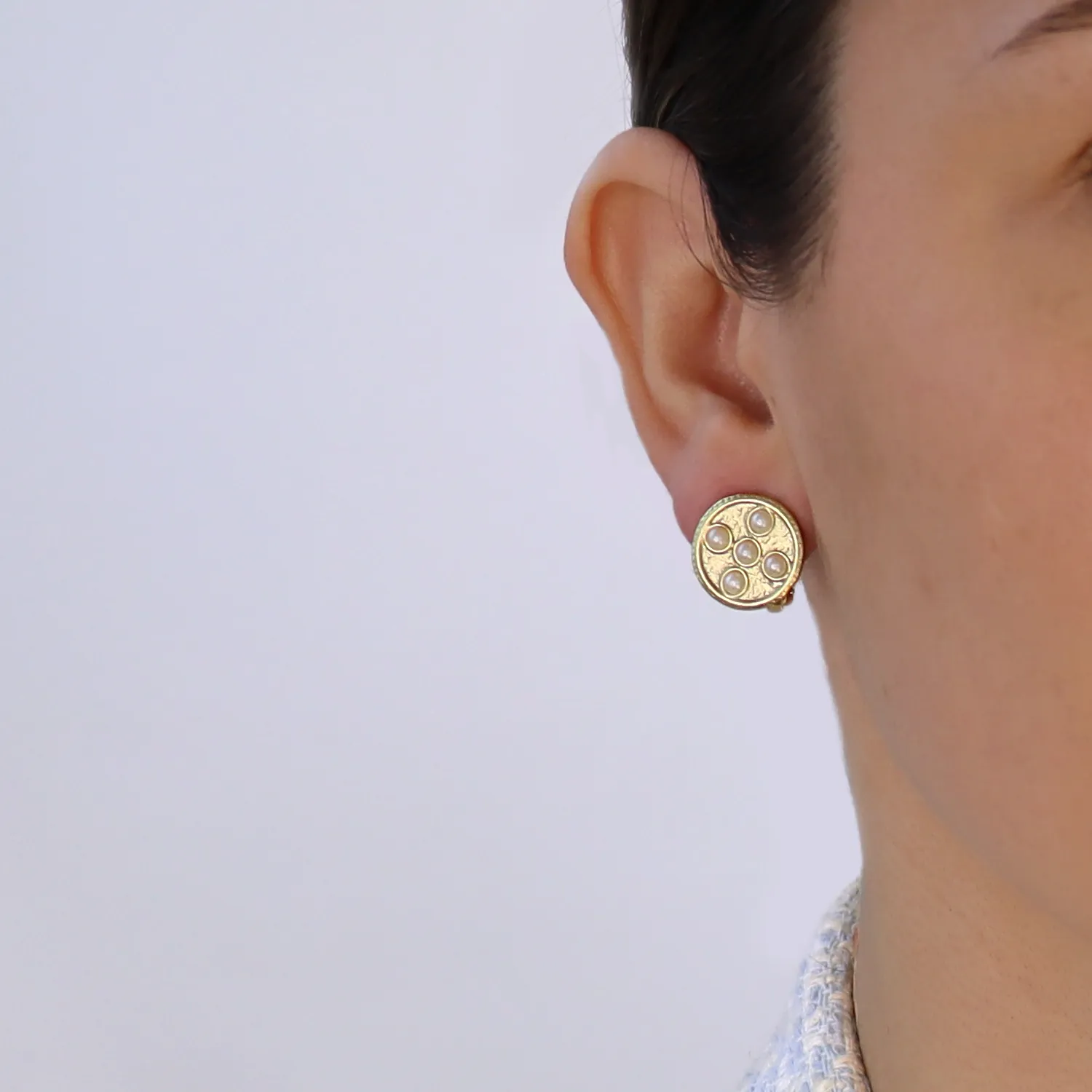 Pearly Coin Clip Earrings