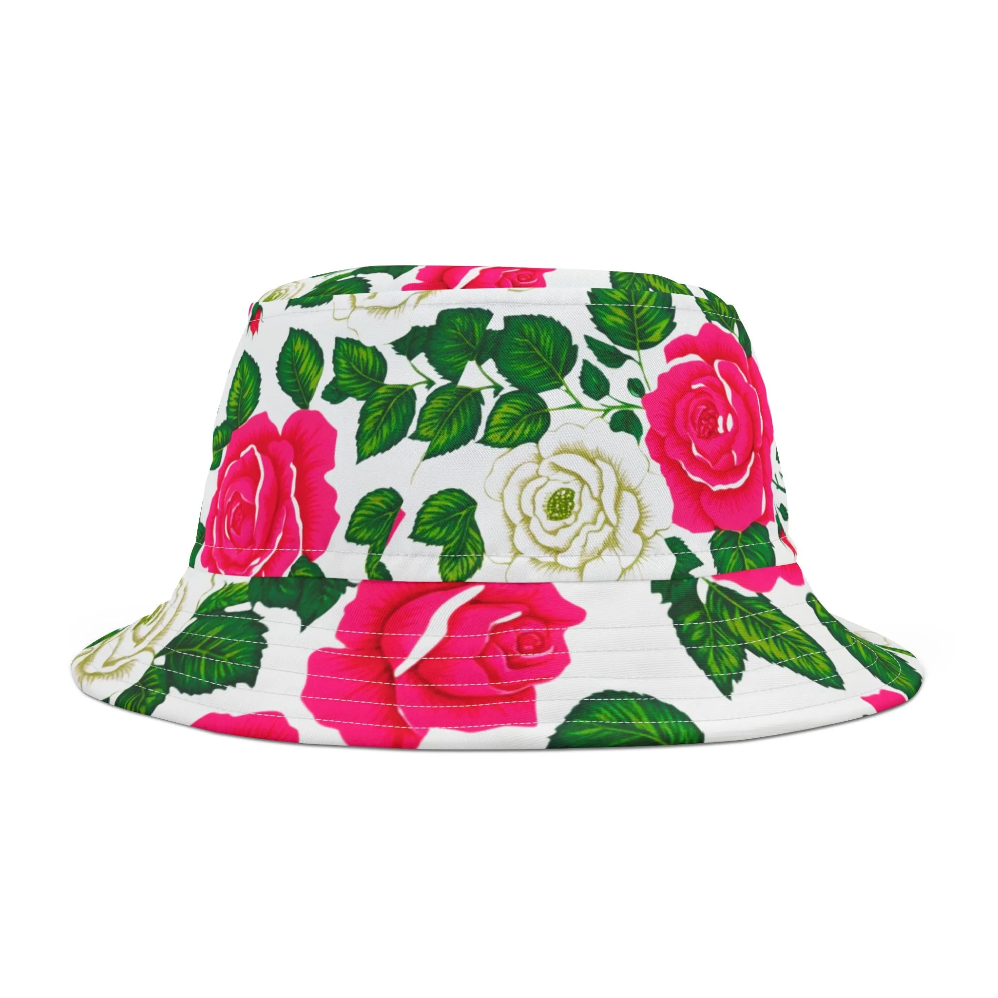 Pink and Green Cabbage Roses Floral Bucket Hat (AOP)