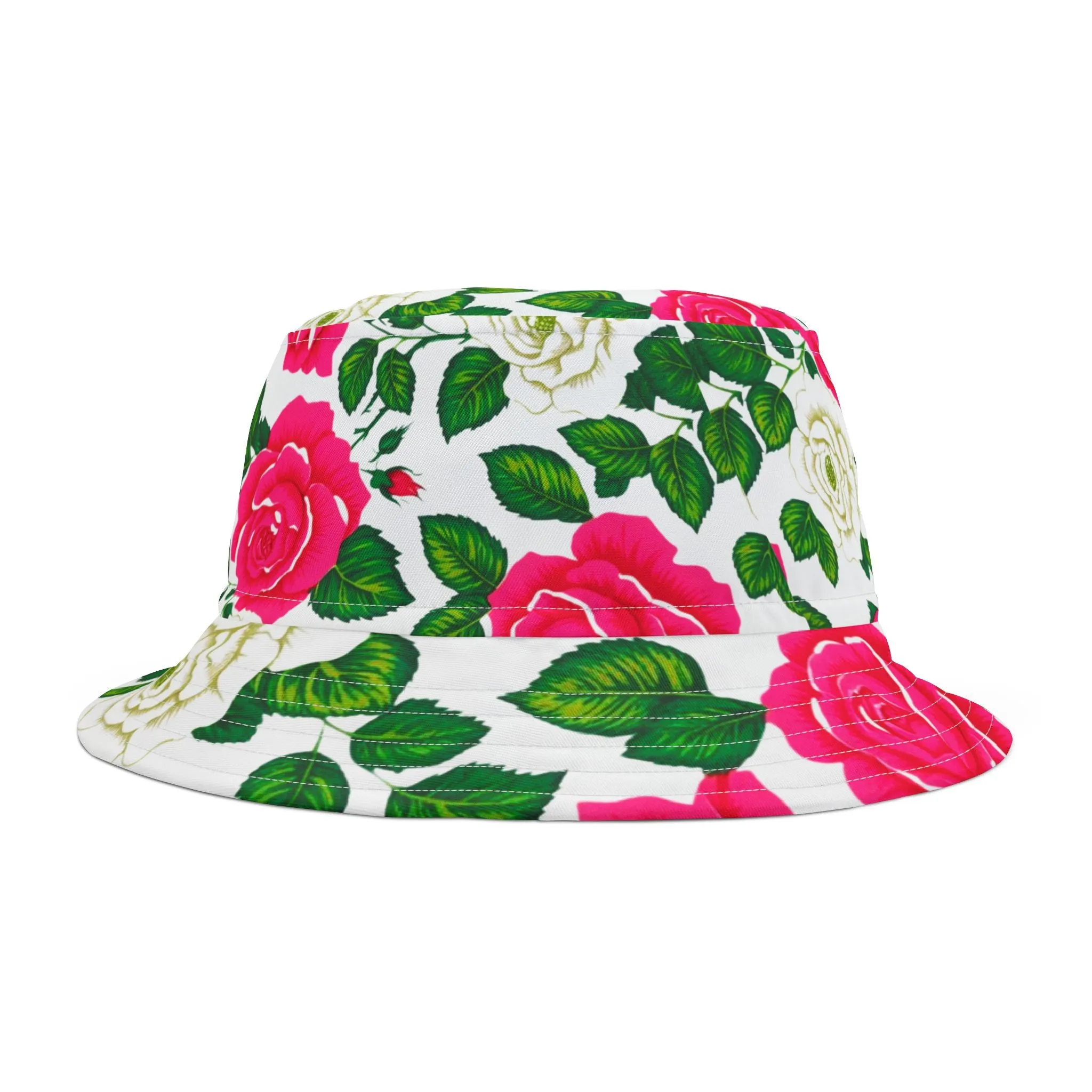 Pink and Green Cabbage Roses Floral Bucket Hat (AOP)