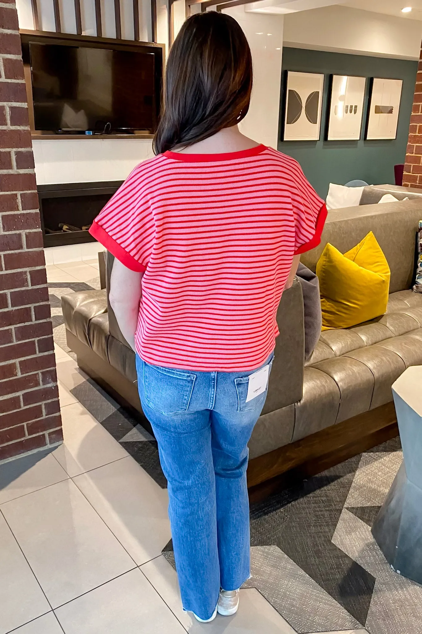 Pink and Red Striped Top