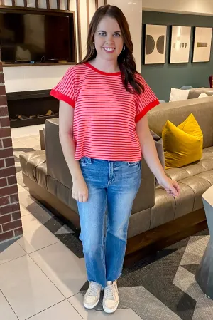 Pink and Red Striped Top