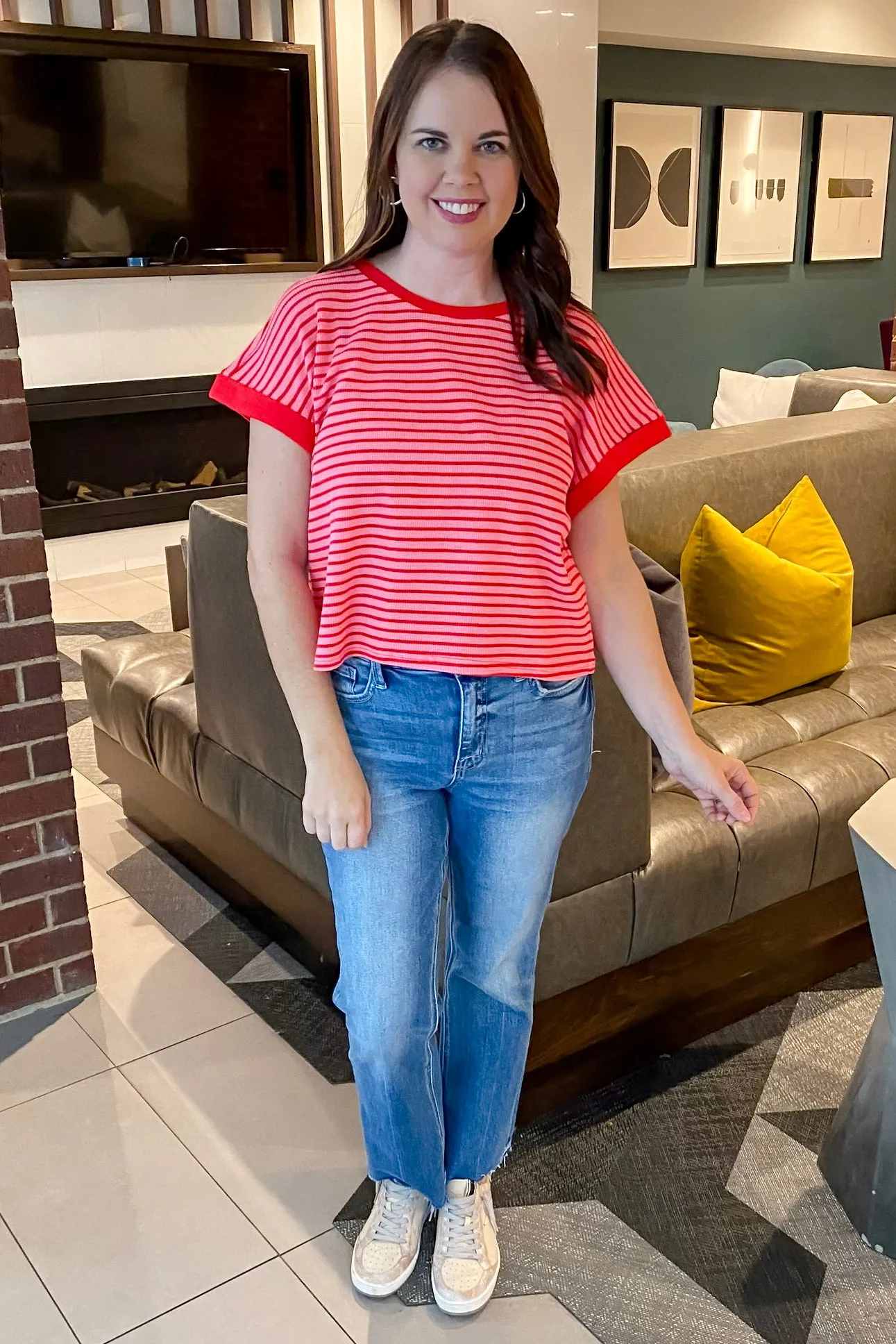 Pink and Red Striped Top
