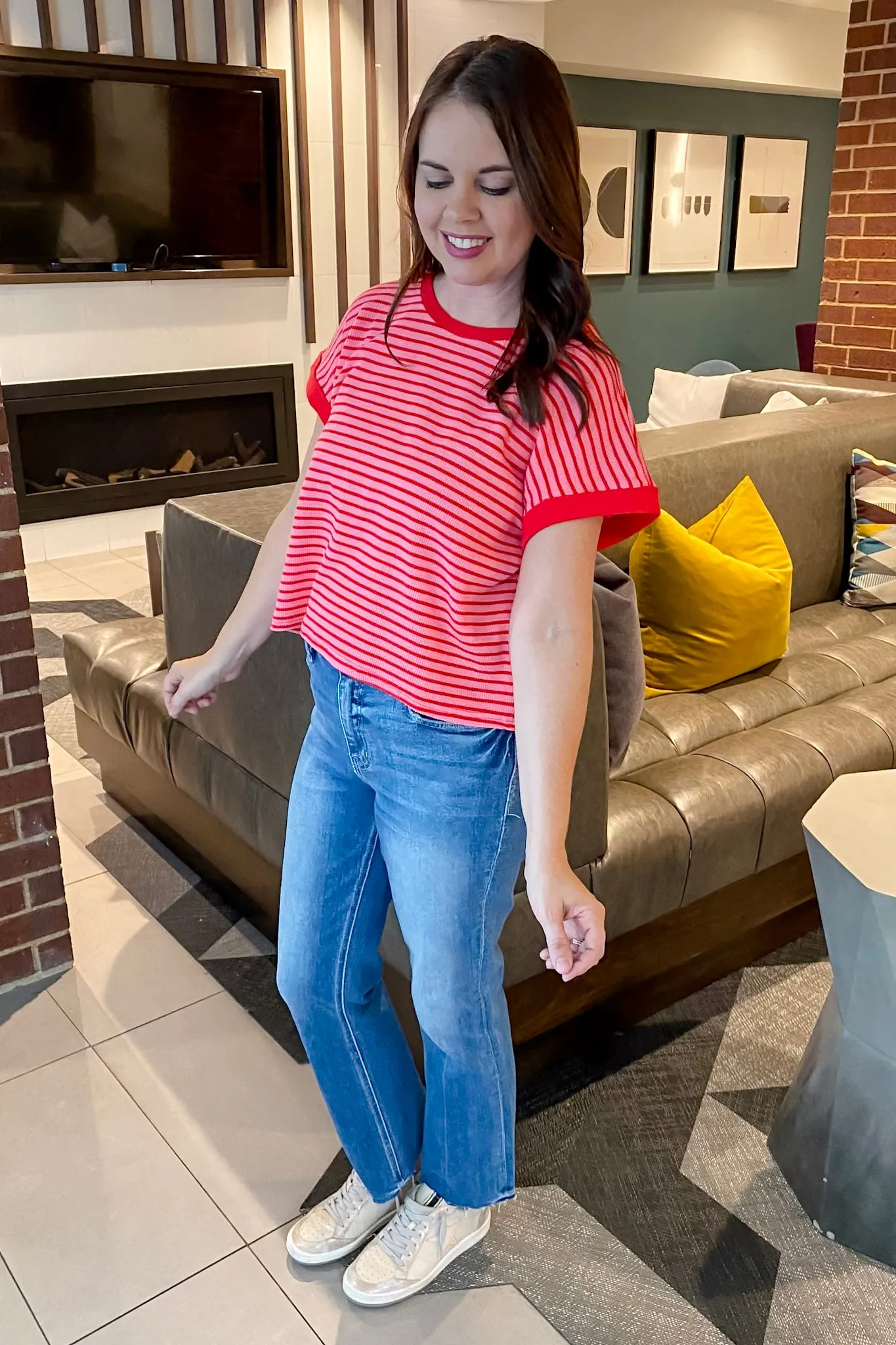 Pink and Red Striped Top