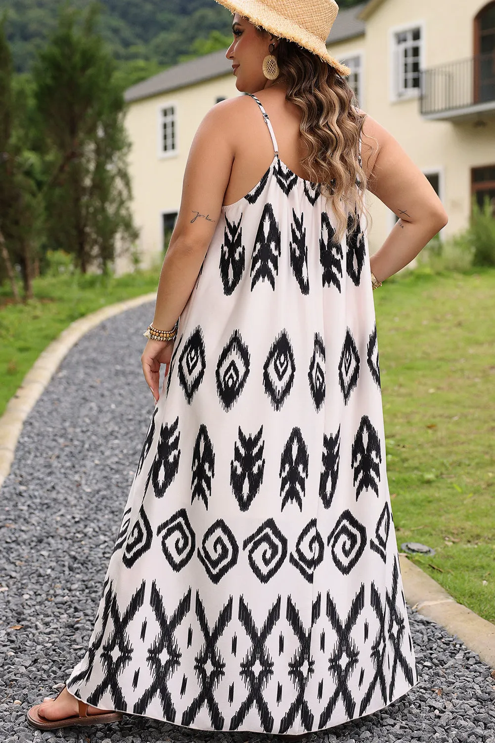 Plus Size Boho Ikat Print Maxi Dress
