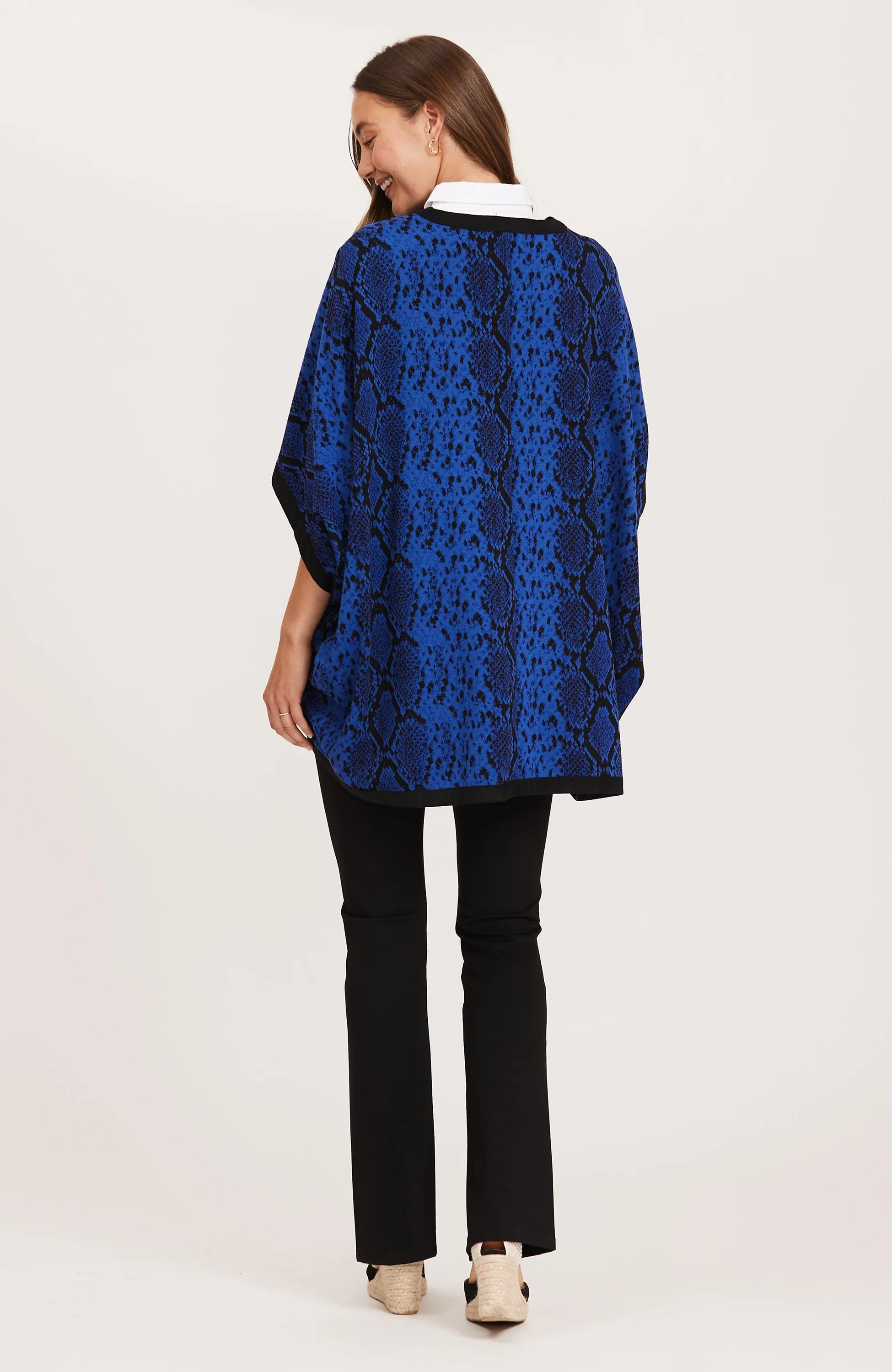 "Fergie" Blue Jacquard Poncho