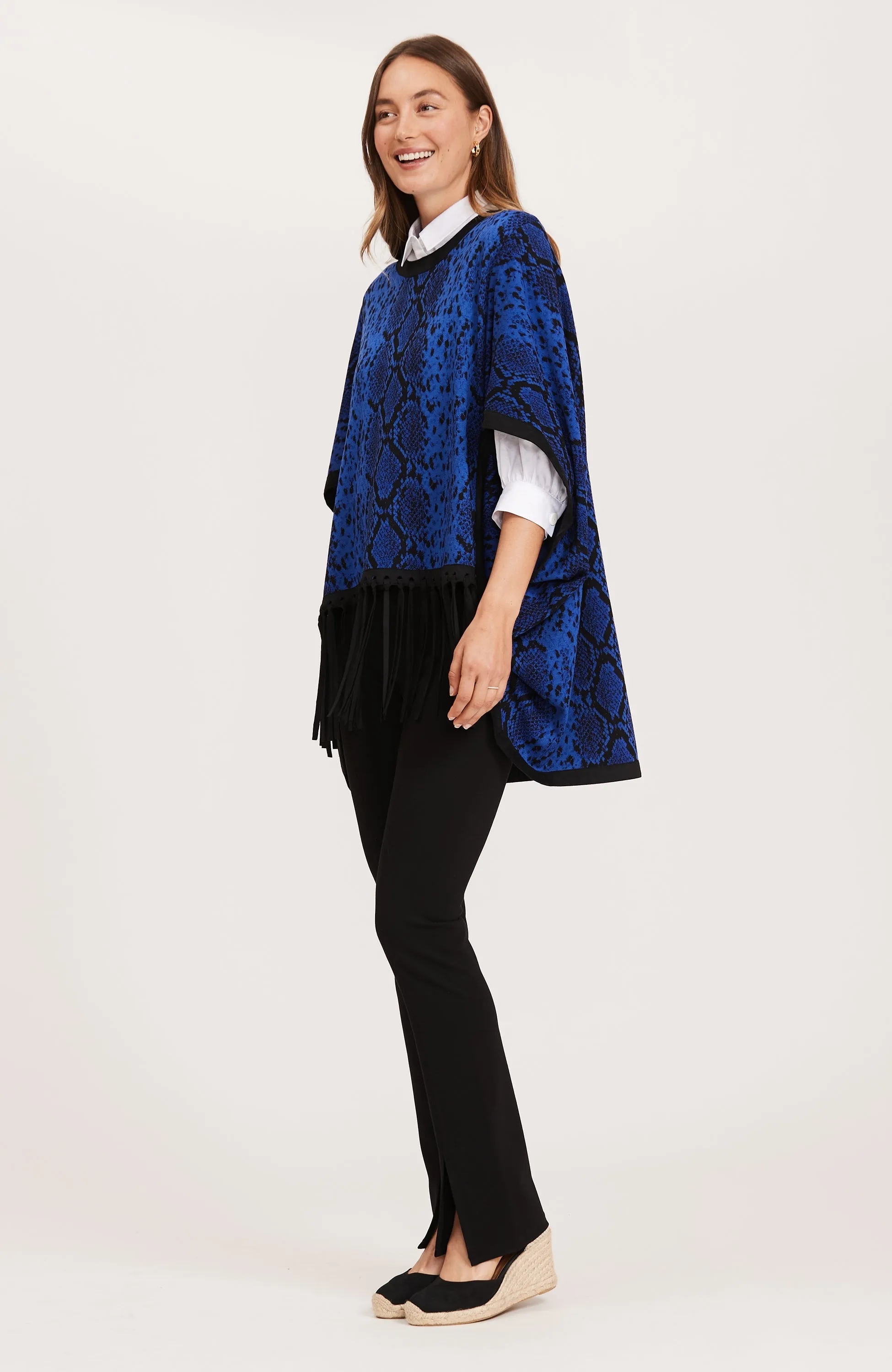 "Fergie" Blue Jacquard Poncho