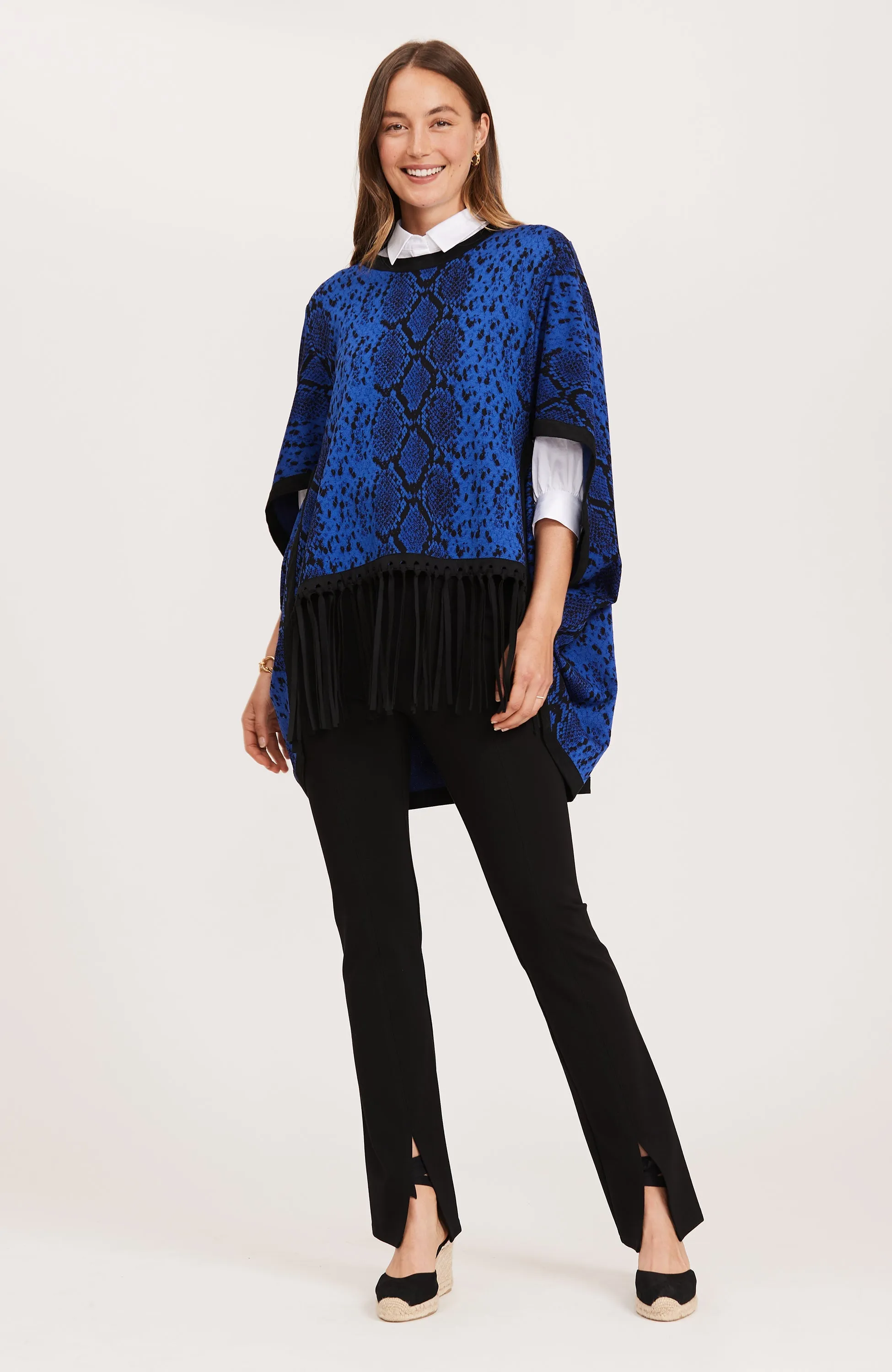 "Fergie" Blue Jacquard Poncho