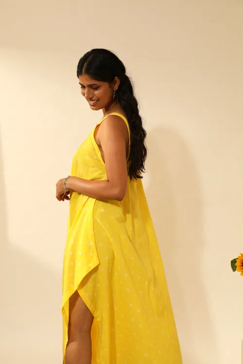 Rangsutra Bandhani Strappy Long Dress In Electric Yellow