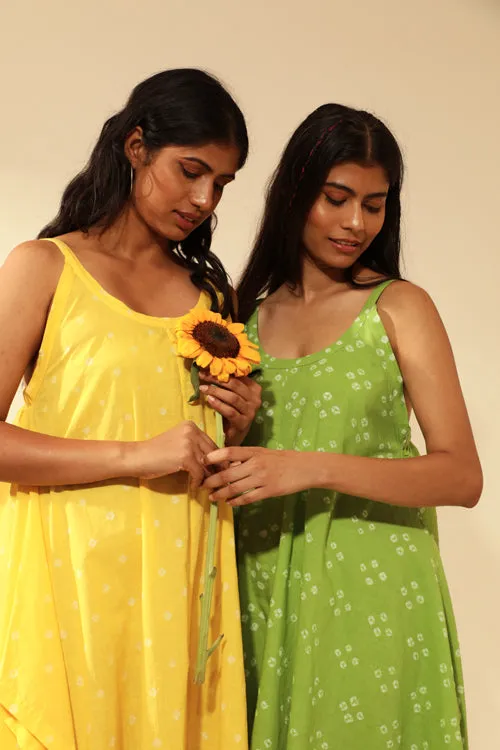 Rangsutra Bandhani Strappy Long Dress In Electric Yellow