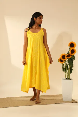 Rangsutra Bandhani Strappy Long Dress In Electric Yellow
