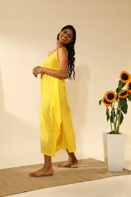 Rangsutra Bandhani Strappy Long Dress In Electric Yellow