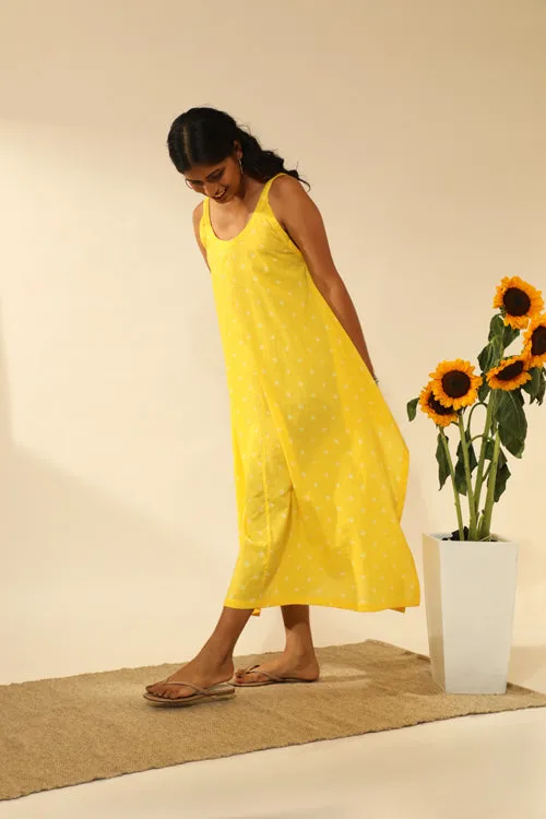 Rangsutra Bandhani Strappy Long Dress In Electric Yellow