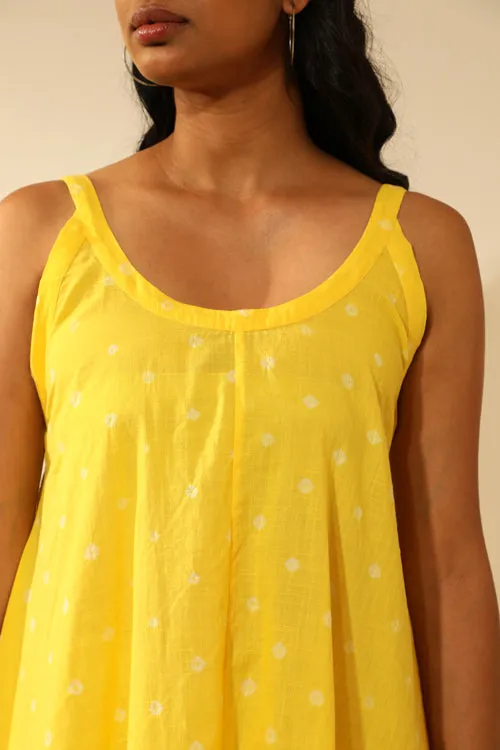 Rangsutra Bandhani Strappy Long Dress In Electric Yellow