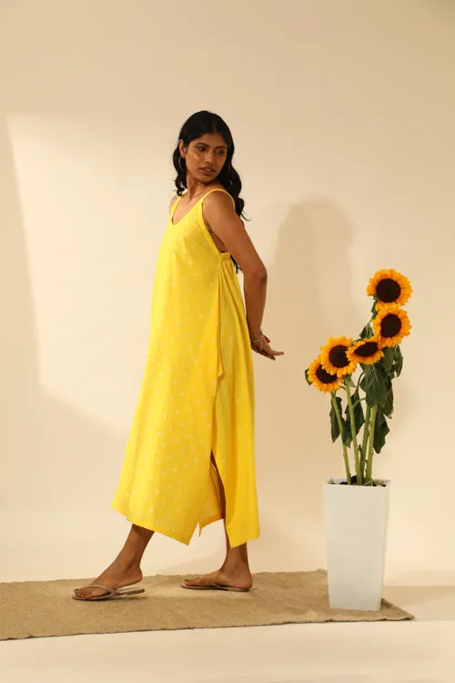 Rangsutra Bandhani Strappy Long Dress In Electric Yellow