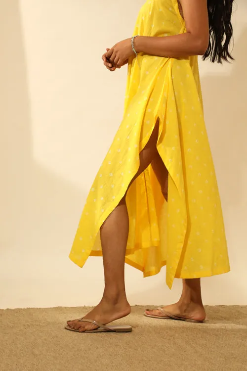 Rangsutra Bandhani Strappy Long Dress In Electric Yellow