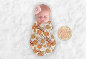 Retro Daisy Personalize Baby Girl Nursery Blanket