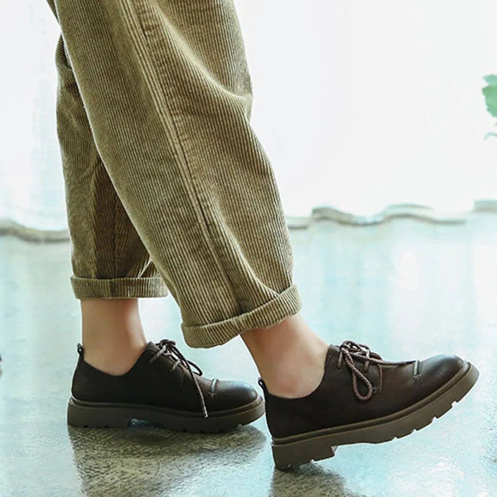 Retro Leather Soft Bottom British Wind Flat Women's Shoes | Gift Shoes