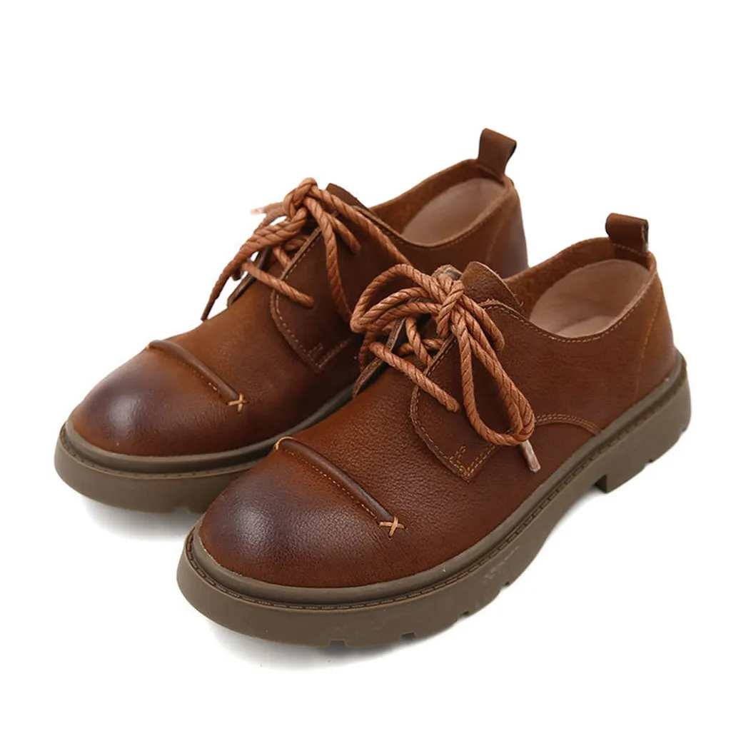 Retro Leather Soft Bottom British Wind Flat Women's Shoes | Gift Shoes